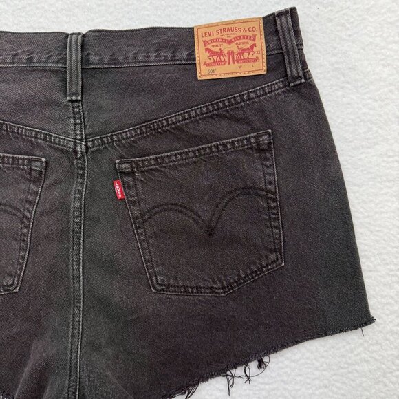 Levis 501 Black Cut Off Button Fly Jean Shorts High Rise Western Womens W32 - Picture 3 of 12